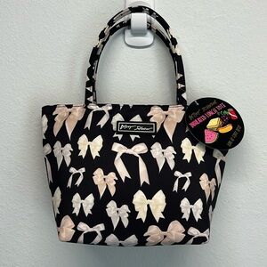 🎀 Betsey Johnson Black w/ Pink, Cream & Light Yellow Bows Insulated Lunch Bag 💕